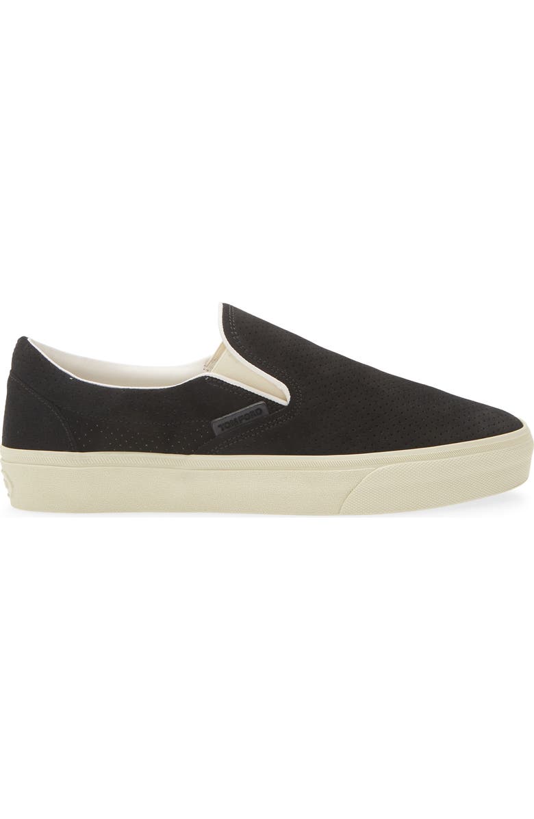 TOM FORD Jude Perforated Suede Slip-On Sneaker, Alternate, color, Black/ Cream