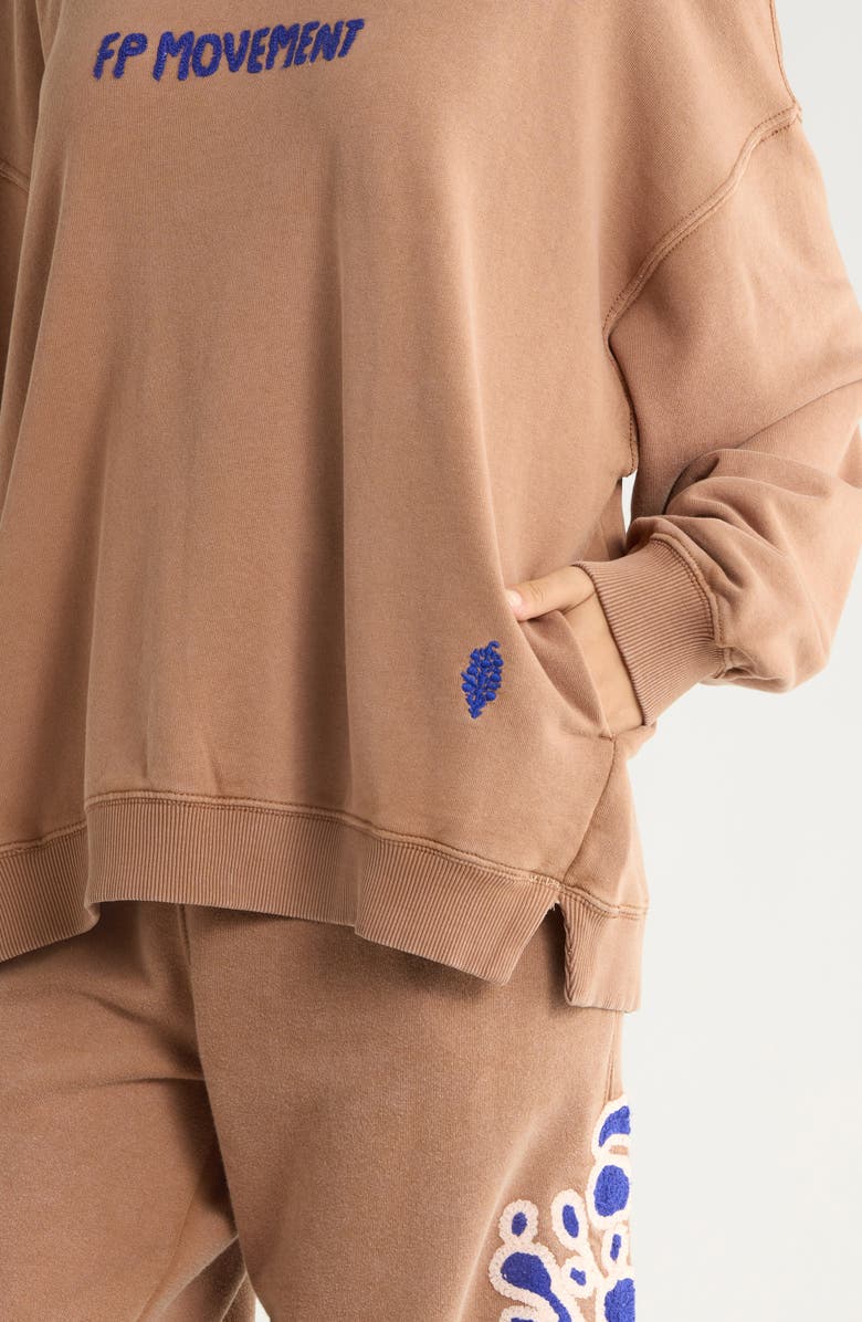 Free People FP Movement All Star Embroidered Logo Cotton Blend Sweatshirt, Alternate, color, Twig Combo