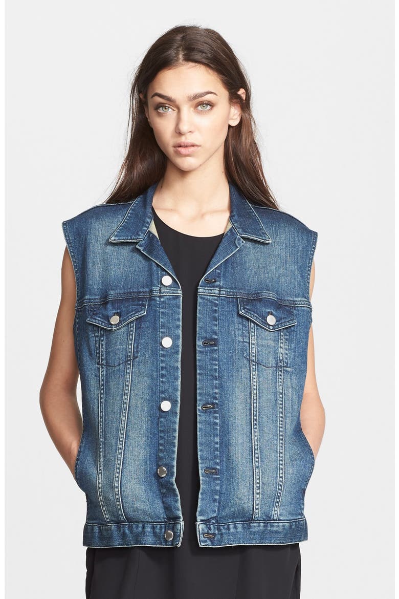 'Jeans Vest 12' Denim Vest with Faux Suede Fringe, Main, color, GLENON BLUE