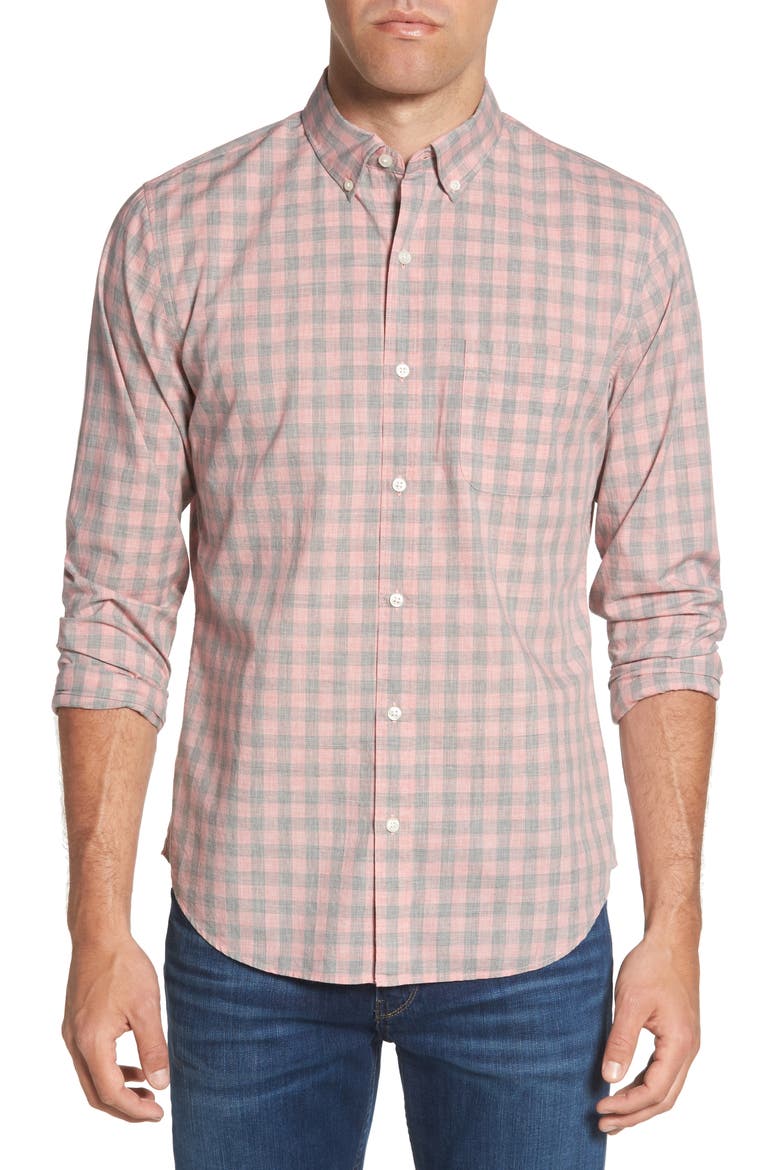 Summerweight Slim Fit Gingham Shirt, Main, color, PINE GINGHAM - HEATHER ROSE