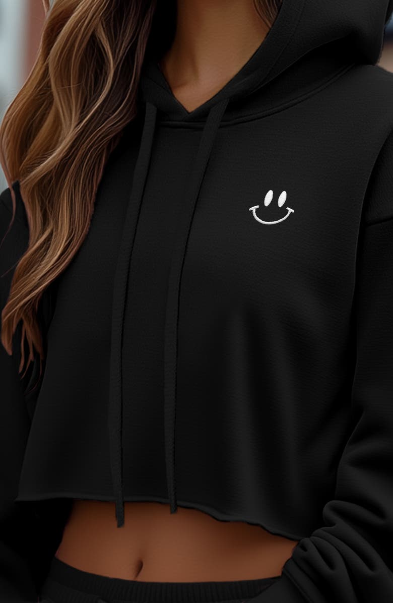 Dalix Smile Face Cropped Hoodie, Alternate, color, Black