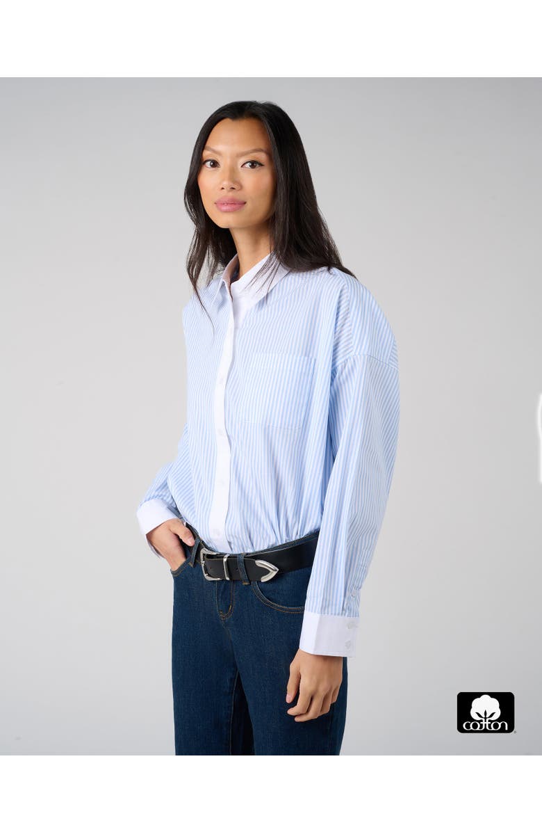 WeWoreWhat Cropped Button Front Shirt, Main, color, Classic Blu/Wht
