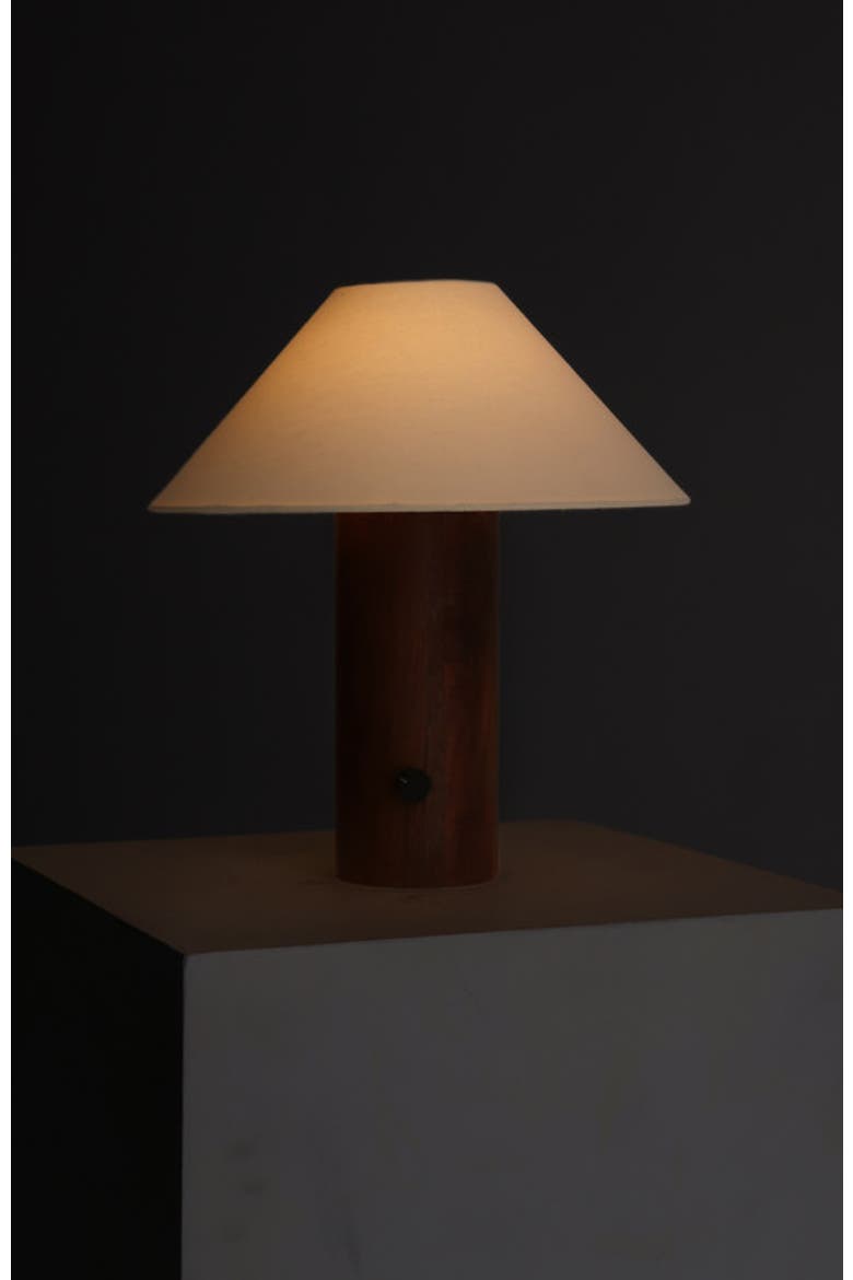 Oakley 13" Modern LED Walnut Wood Table Lamp with Cream Fabric Shade, Bulb Included, Alternate, color, Walnut