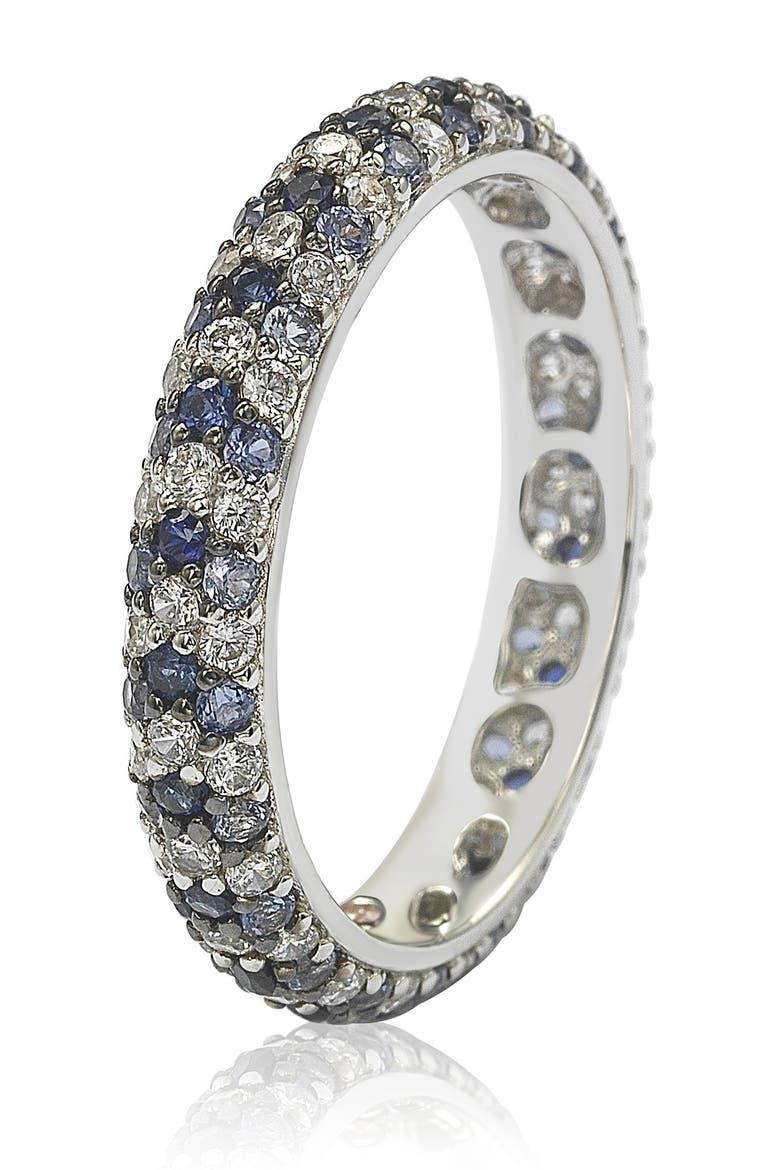 Sterling Silver Sapphire & Diamond Accent Pave Eternity Band, Alternate, color, BLUE