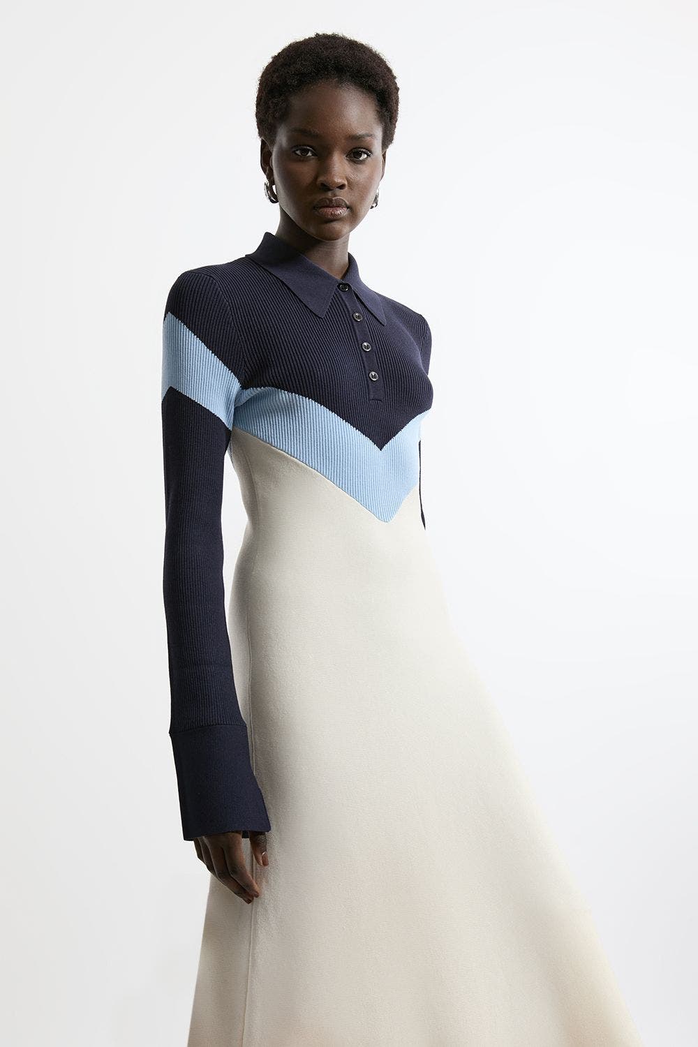 long knit dress polo Karen Millen Viscose Blend Rib Top Maxi in Navy Karl lagerfeld