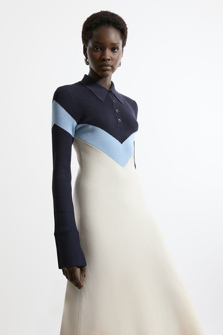 Rib-Knit Polo Top Maxi Dress, Alternate, color, Navy