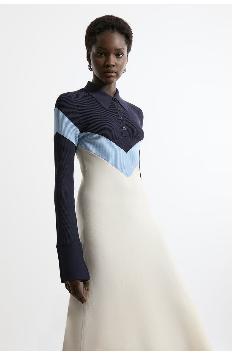 Karen Millen Rib-Knit Polo Top Maxi Dress, Alternate, color, Navy
