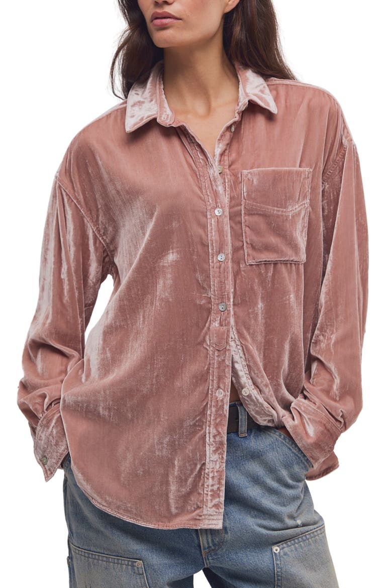Lexi Velvet Button Down Shirt, Main, color, DUSTY HIMALAYAN