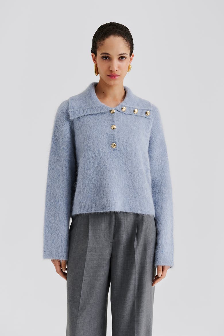 Yselle Long Sleeve Collared Sweater, Main, color, Blue