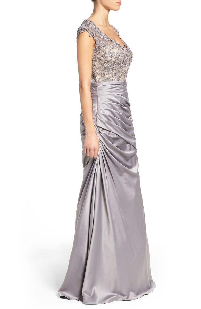 La Femme Embellished Lace & Satin Trumpet Gown, Alternate, color,