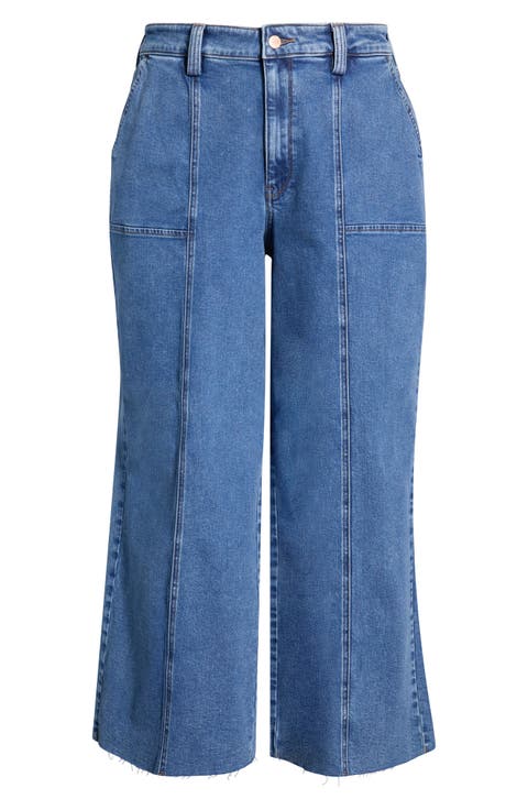 Simone Raw Hem High Waist Wide Leg Utility Jeans (Salton)