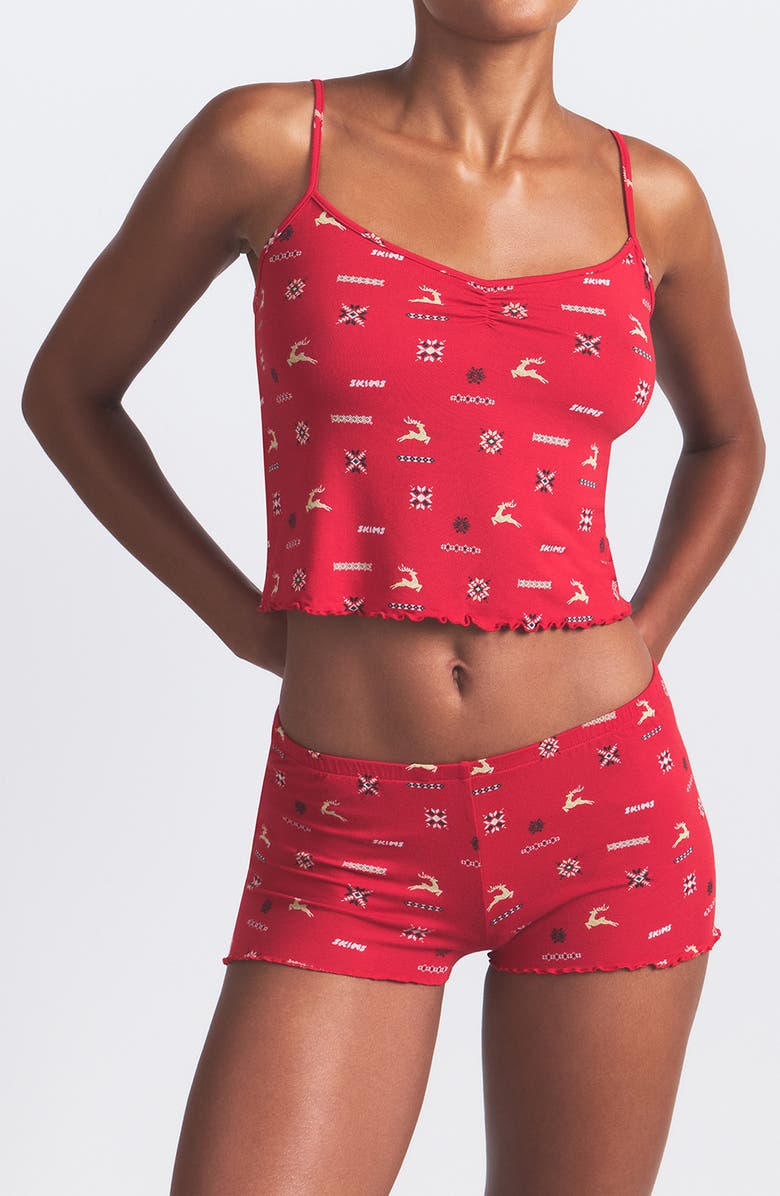 SKIMS Sleep Cami Pajamas, Alternate, color, Cranberry Vintage Deer Print