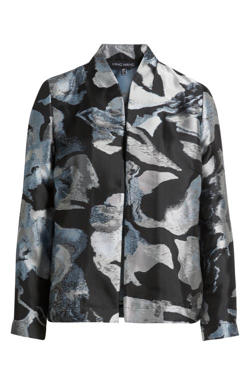 Ming Wang Heritage Fit Floral Jacquard Jacket In Gray