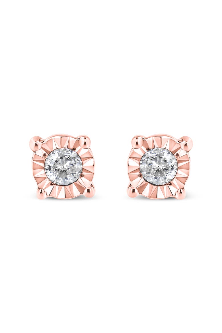 Silver 1/10 Cttw Round Brilliant-Cut Diamond Miracle-Set Stud Earrings, Main, color, Rose