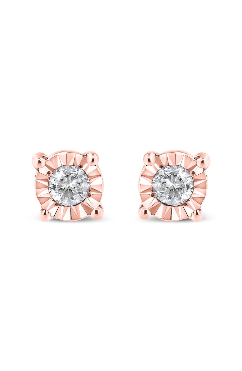 Haus of Brilliance Silver 1/10 Cttw Round Brilliant-Cut Diamond Miracle-Set Stud Earrings, Main, color, Rose