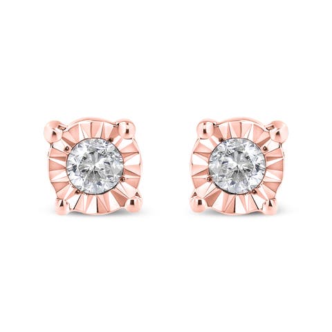 Silver 1/10 Cttw Round Brilliant-Cut Diamond Miracle-Set Stud Earrings