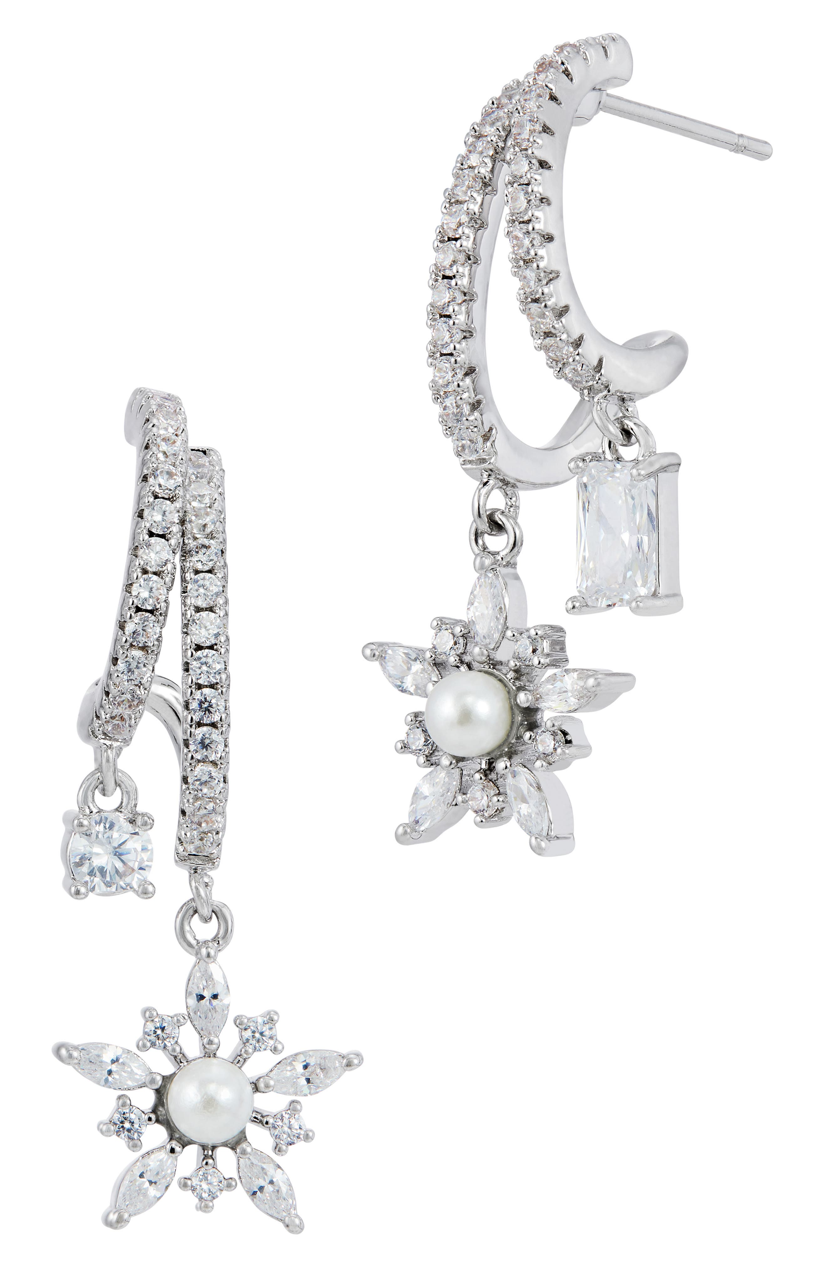 Imitation Pearl and Cubic Zirconia Double Huggie Earrings