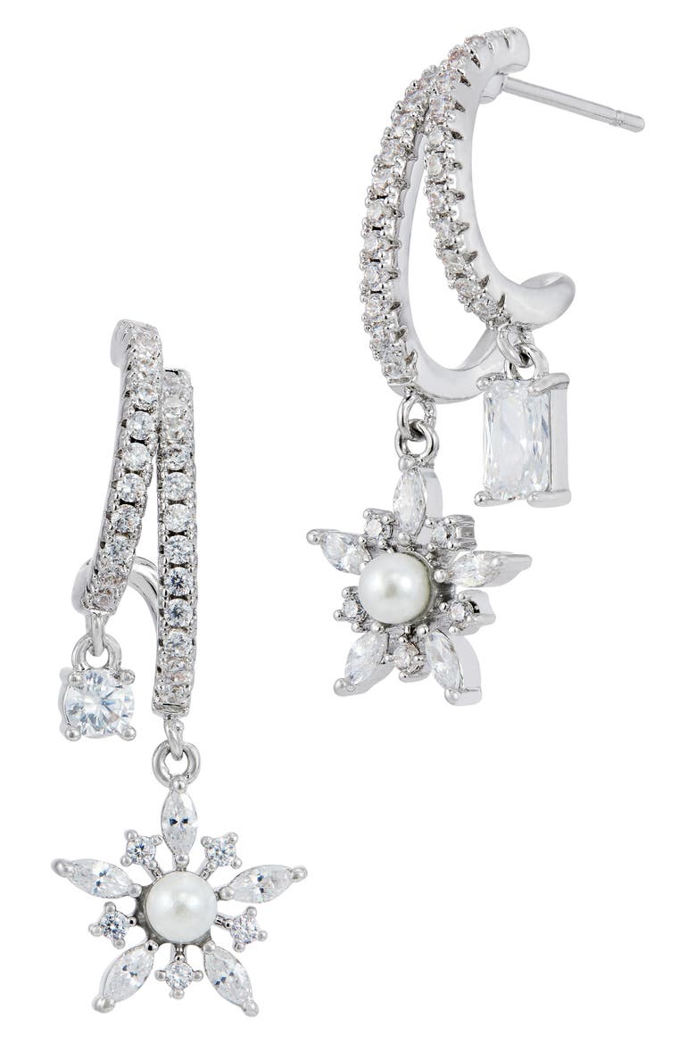 Sterling Silver Freshwater Pearl & Cubic Zirconia Dangle Earrings, Main, color, WHITE