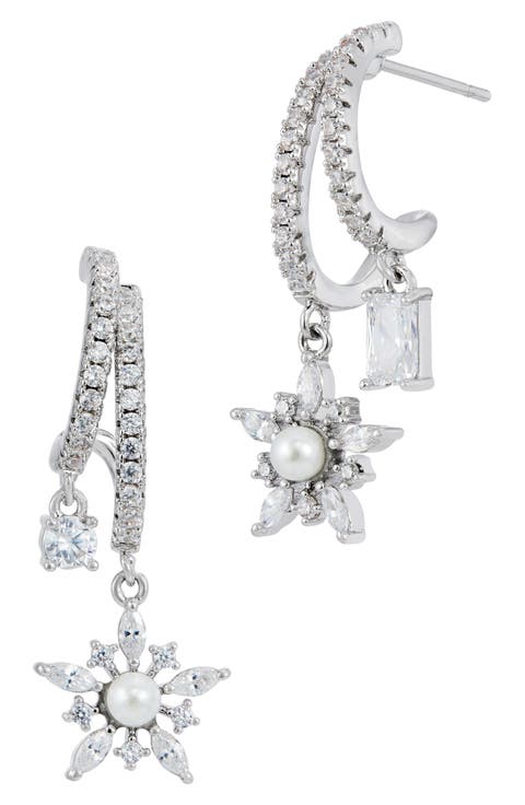 Imitation Pearl and Cubic Zirconia Double Huggie Earrings