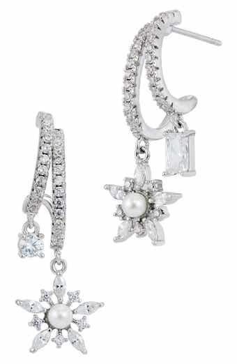 Imitation Pearl and Cubic Zirconia Double Huggie Earrings