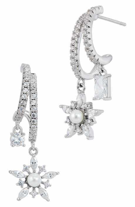 Imitation Pearl and Cubic Zirconia Double Huggie Earrings
