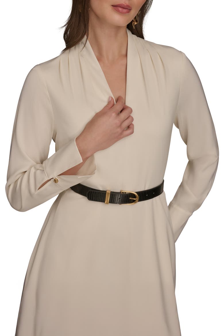 Long Sleeve Belted Satin Midi Dress, Alternate, color, PRISTINE