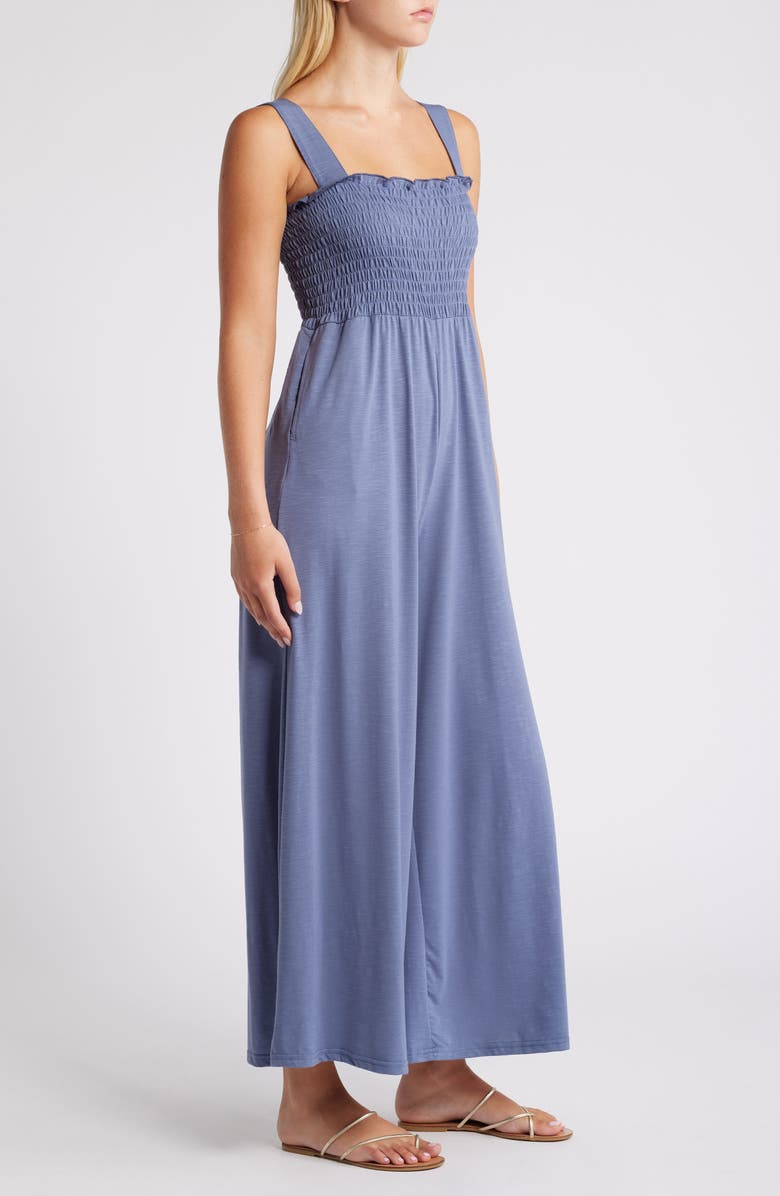 Roxy Just Passing By Smocked Wide Leg Jumpsuit, Alternate, color, Wild Wind