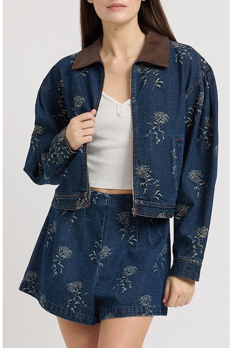Paige Cropped Denim Jacket, Main, color, MEDIUM WASH DENIM