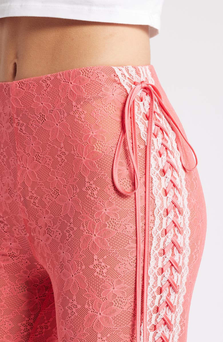 Mistress Rocks Floral Lace Lace-Up Pants, Alternate, color, Grapefruit