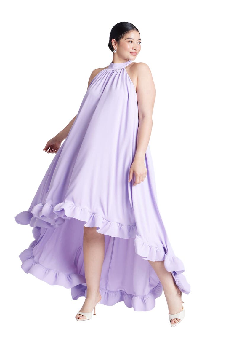 High Low Dramatic Ruffle Detail Dress, Main, color, LILAC BREEZE
