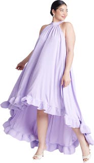ELOQUII High Low Dramatic Ruffle Detail Dress