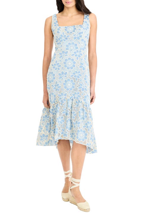 Floral Embroidery High-Low Midi Dress