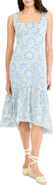 Maggy London Floral Embroidery High-Low Midi Dress