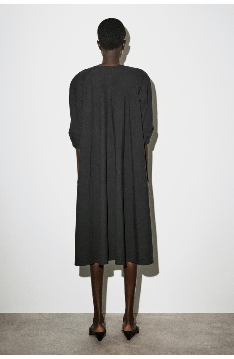 COS Rounded V-Neck Cotton Midi Dress, Alternate, color, Black