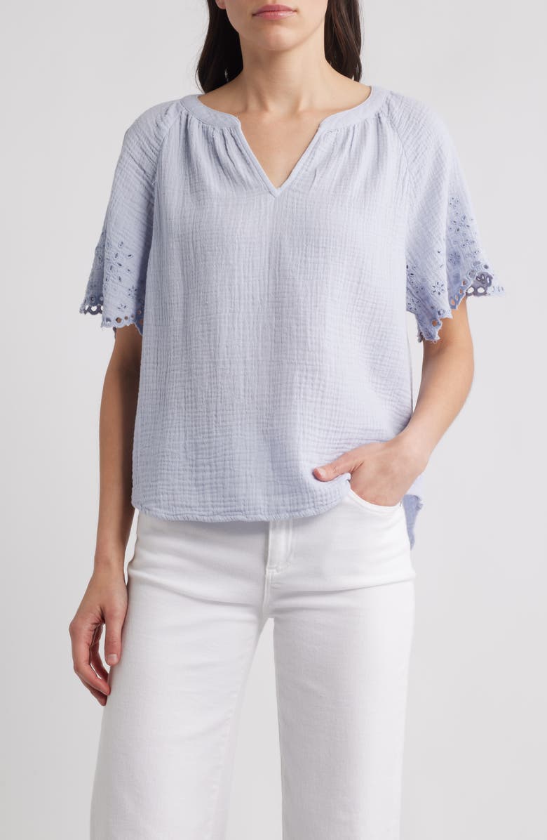 beachlunchlounge Dessa Eyelet Detail Cotton Top, Main, color, Sail Blue