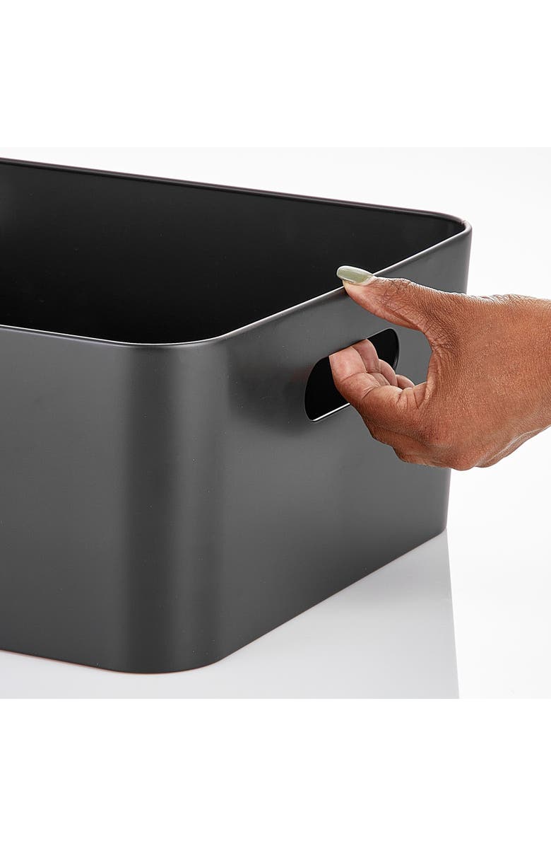mDesign Metal Storage Bin with Handles - Set of 2 - Black, Alternate, color, Black