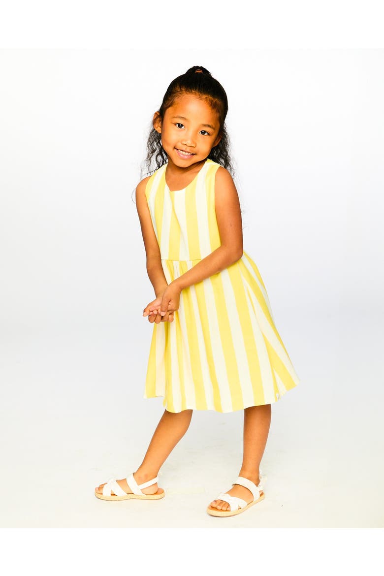 Sleeveless Striped Flared Dress, Alternate, color, White and Yellow Stripes