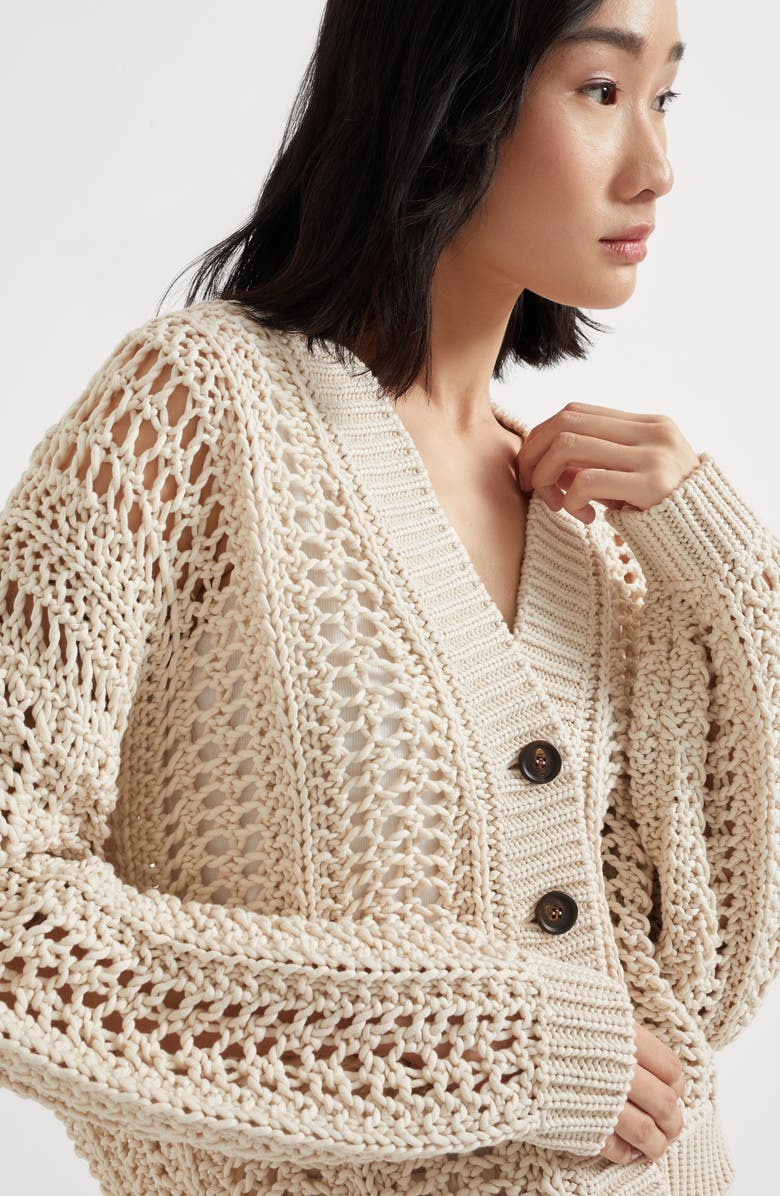 Brunello Cucinelli Ribbed Net cardigan, Alternate, color, 