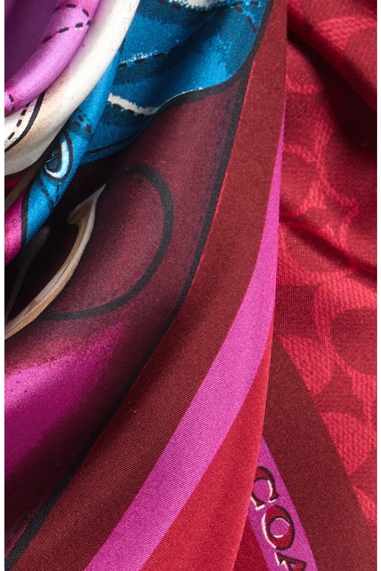 Stacked Tabby Print Silk Square Scarf, Alternate, color, RED MULTI