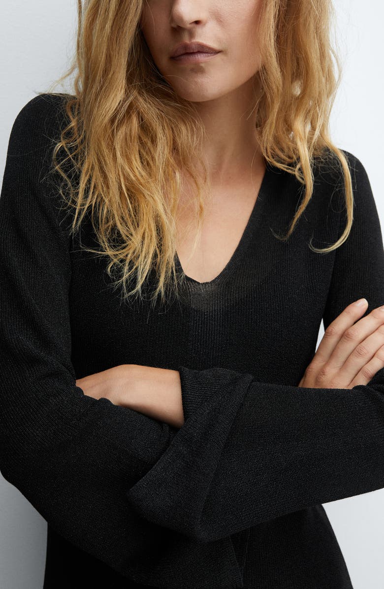 MANGO Metallic V-Neck Long Sleeve Midi Sweater Dress, Alternate, color, 