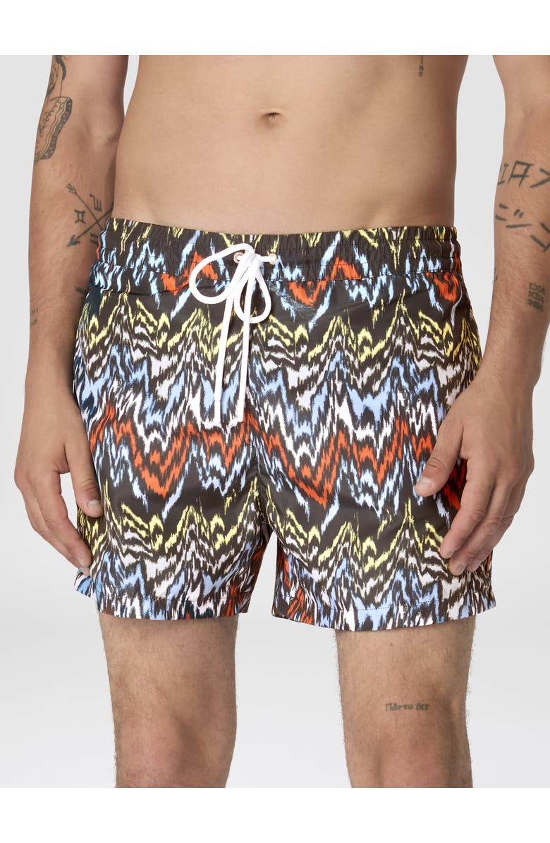 UM Mid-length Swim Shorts With Abstract Zigzag Print, Alternate, color, Black & Multicoloured