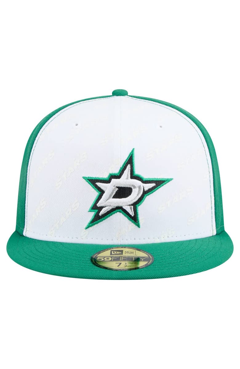 New Era Men's New Era White/Kelly Green Dallas Stars Repeat Two-Tone 59FIFTY Fitted Hat, Alternate, color, 
