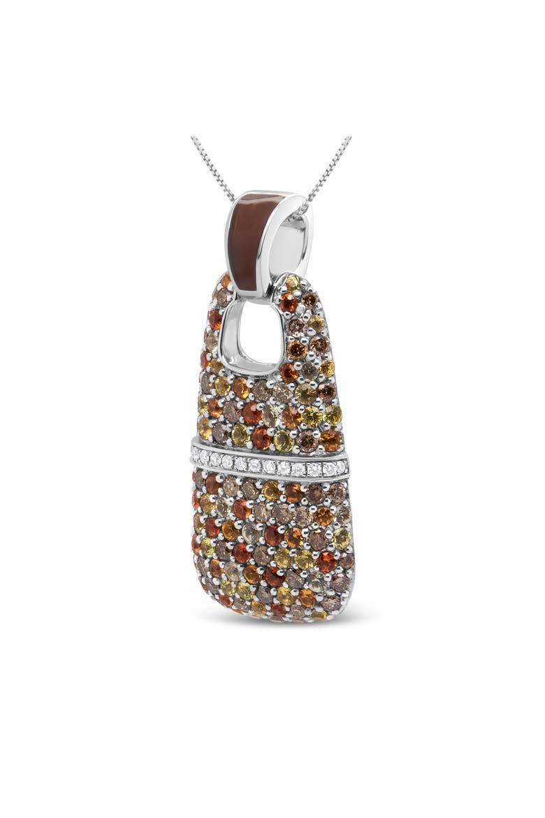 Silver Brown Enamel 1 Cttw Diamonds and Sapphire Pendant Necklace, Alternate, color, White