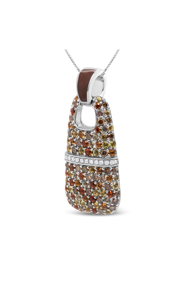 Haus of Brilliance Silver Brown Enamel 1 Cttw Diamonds and Sapphire Pendant Necklace, Alternate, color, White