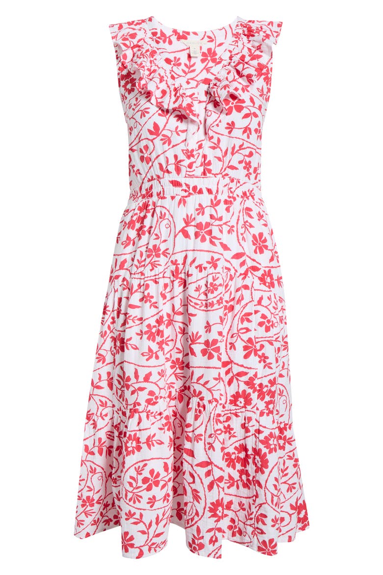 Ruffle Sleeveless Tiered Cotton Midi Dress, Alternate, color, WHITE- RED FLOWER PAISLEY