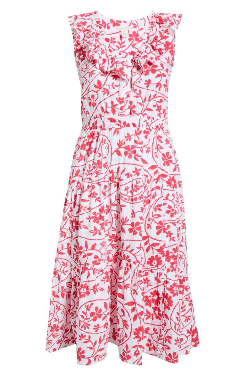 Caslon<sup>®</sup> Ruffle Sleeveless Tiered Cotton Midi Dress, Main, color, White- Red Flower Paisley
