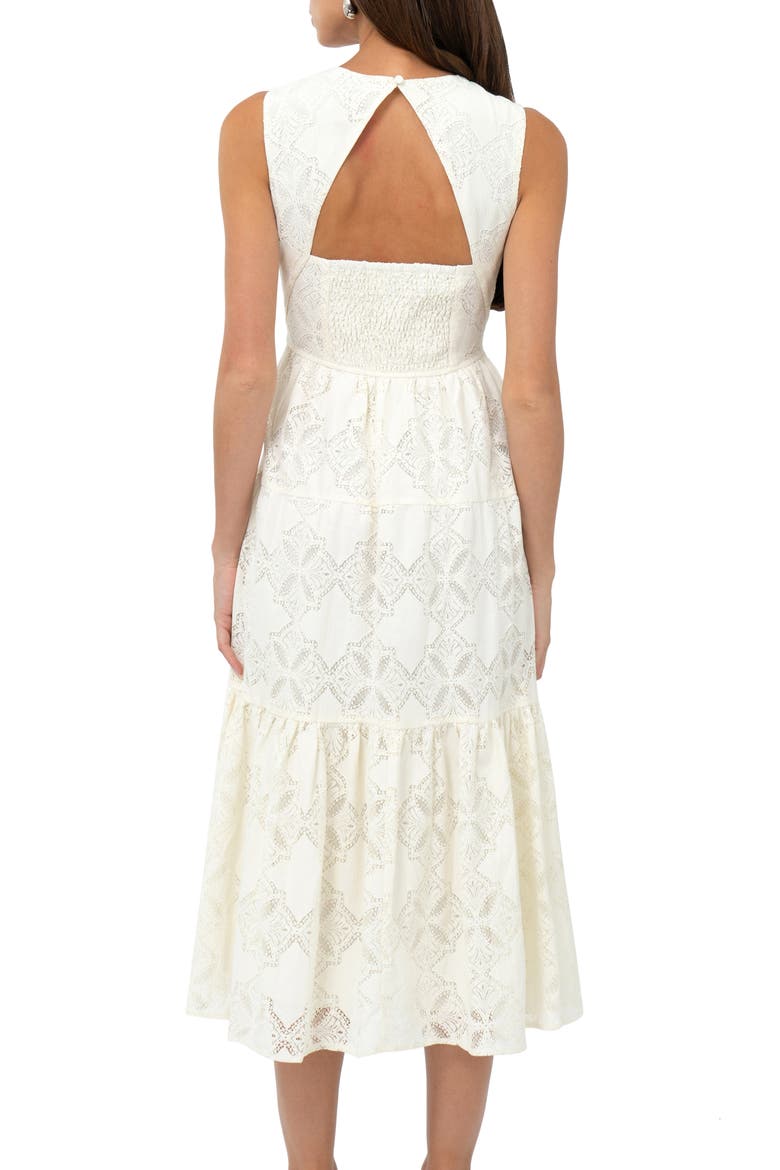 Marina Tiered Lace Midi Dress, Alternate, color, CREAM