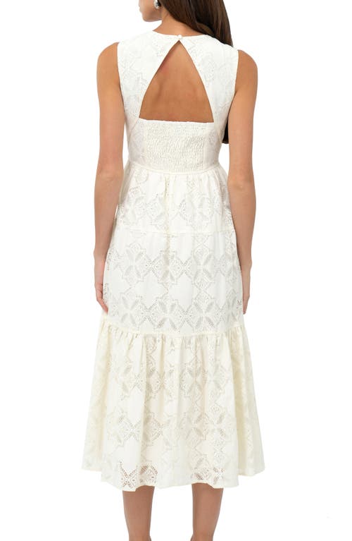 Adelyn Rae Marina Tiered Lace Midi Dress In Cream