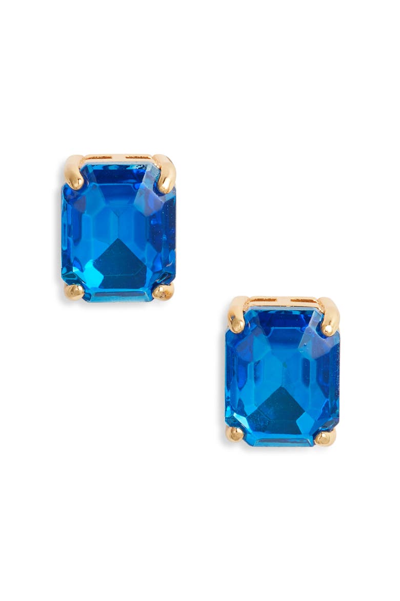 Square Crystal Stud Earrings, Main, color, BLUE