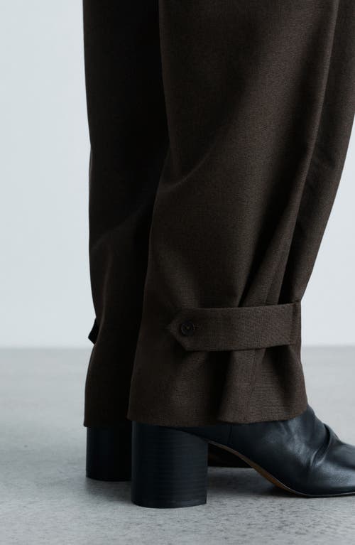 Mango Button Tab Hem Wide Leg Pants In Brown